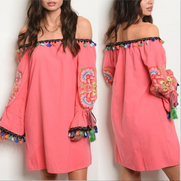 Dresses & Skirts - CORAL EMBROIDERED DRESS